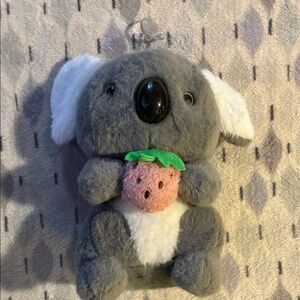 Gray and White Koala Stuffed Animal with Strawberry